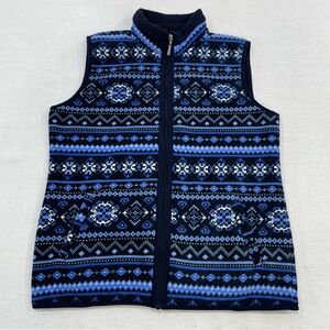 Karen Scott Sport Fleece Vest Blue Snowflake Fair Isle Design Womens Medium